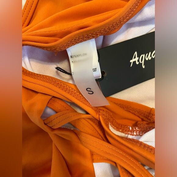 NWT Aqua Eve Small (4-6) orange one piece sexy cutout Deep plunge halter tie NEW - Picture 4 of 10